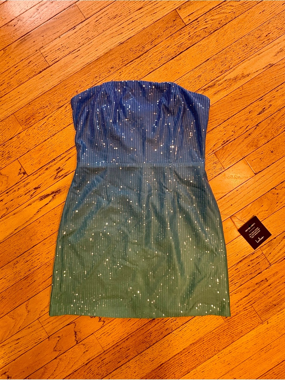 Lulu's NWT Trisha Blue Ombré Sequin Strapless Mini Dress